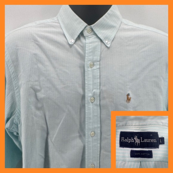 Ralph Lauren Mens Long Sleeve Button Down Dress Shirt Striped Light Teal - Picture 1 of 6